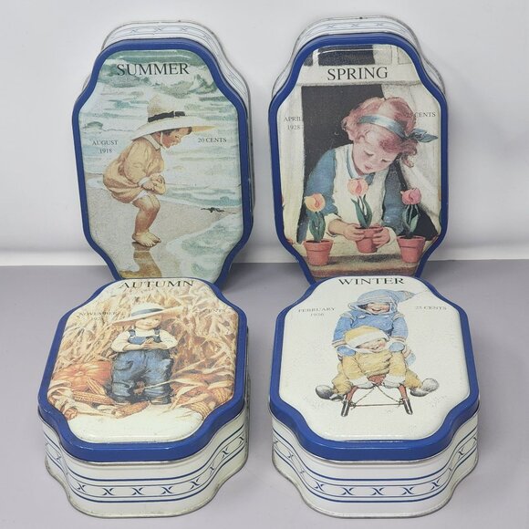 Vintage Good Housekeeping Seasonal Tin Set - Summer Spring Autumn‎ & Winter - Picture 1 of 16